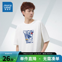 JEANSWEST 真维斯 男装 2023夏季新款 印花圆领短袖T恤DS 漂白色2100 180/100A/L