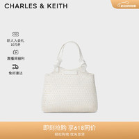 CHARLES & KEITH CHARLES&KEITH;大容量编织托特包单肩包手提包包女包生日礼物CK2-30782111 White白色 S