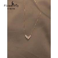 S925银14珍珠项链女小众设计冷淡风简约气质锁骨链 金色 总长45厘米可调节