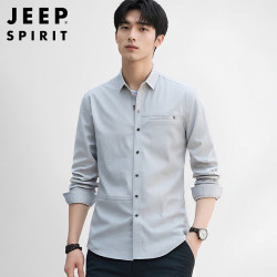 jeepspirit吉普长袖衬衫男春秋季宽松衬衣男士韩版上衣男装浅灰m
