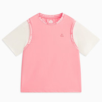 马骑顿 童装女童假两件短袖T恤儿童运动宽松篮球服T恤 珊瑚粉 150cm