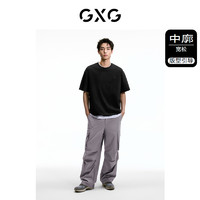 GXG 男装    黑色精致绣花简约休闲圆领短袖T恤男士上衣24年夏新品