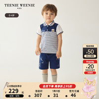 Teenie Weenie Kids小熊童装24夏季男宝宝条纹翻领短袖POLO衫 藏青色 100cm