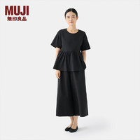 无印良品（MUJI）女式 泡泡纱 短袖罩衫 t恤上衣打底衫女款内搭夏季 黑色 M （160/84A）