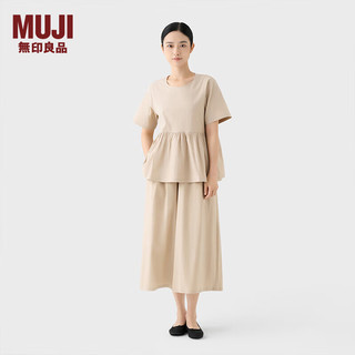 无印良品（MUJI）女式 泡泡纱 短袖罩衫 t恤上衣打底衫女款内搭夏季 淡黄色 S （155/80A）