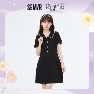 限尺码：Semir 森马 夏季纯棉翻领裙子休闲风时尚法式针织连衣裙女