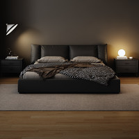 Dreamflying 意式极简真皮床主卧高端大气现代简约2米x2米2大床黑色内嵌双人床