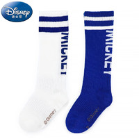Disney 迪士尼 儿童篮球袜春秋薄款袜子棉袜夏季男童长筒袜运动足球袜 白色+蓝色 18-20cm/适合5-7岁