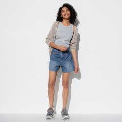 uniqlo优衣库女装高腰宽松牛仔短裤水洗产品时尚休闲464945