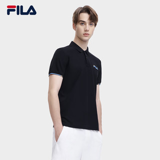 FILA 斐乐男子短袖POLO衫2024夏季时尚简约T恤商务翻领男装上衣 正黑色-B-BK 170/92A/M