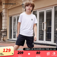 Converse匡威儿童套装T恤短袖短裤速干套装2024夏季中大童男女童2件套 纯白色 150/72