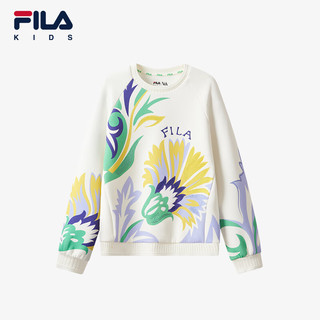 FILA【莫代尔纤维】斐乐童装2024春女大童休闲舒适卫衣潮 满印一-ZA 110