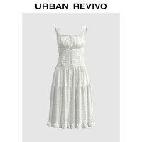 URBAN REVIVO UR2024夏季新款女装森系小清新缩褶提花无袖连衣裙UWL740066