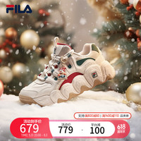 FILA 老爹鞋女鞋运动鞋2024春圣诞可颂面包鞋休闲鞋男鞋 雪白/雨朦灰色-女款 35.5