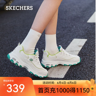 斯凯奇（Skechers）女小白鞋厚底增高休闲鞋网面透气户外运动鞋99999863 白色/绿色/WGR 35.5