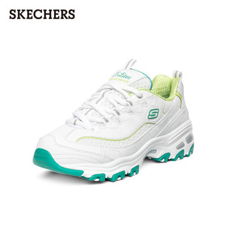 斯凯奇（Skechers）女小白鞋厚底增高休闲鞋网面透气户外运动鞋99999863 白色/绿色/WGR 38