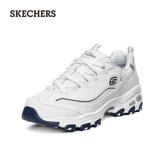 斯凯奇（Skechers）女小白鞋厚底增高休闲鞋网面透气户外运动鞋99999863 白色/海军蓝色/WNV 40