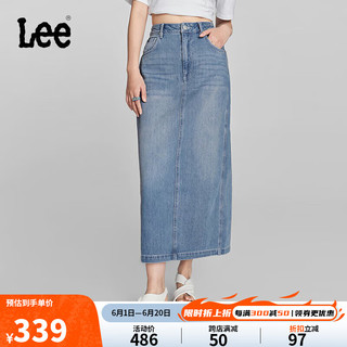 Lee24春夏浅蓝色后开叉设计女牛仔半身裙显瘦潮 浅蓝色 S