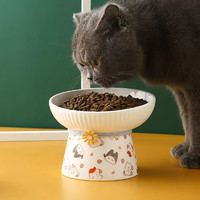 Lanswood 猫碗陶瓷护颈宠物碗斜口碗防打翻大口径猫食盆猫咪饭碗喝水碗 卡通印花高脚斜口碗