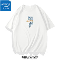 JEANSWEST 真维斯 短袖t恤男女同款纯棉 白色（鲤鱼旗） XL(体重130斤-150斤)