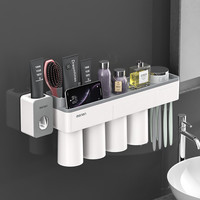 梦妮（Mengni）牙刷架免打孔吸壁式牙刷置物架卫生间壁挂漱口杯浴室牙杯洗漱套装 四口之家+挤牙膏器