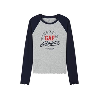 Gap 盖璞 女士logo花边撞色插肩袖T恤女友T长袖上衣 A00727 灰色 XL