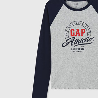 Gap 盖璞 女士logo花边撞色插肩袖T恤女友T长袖上衣 A00727 灰色 XL