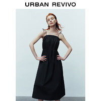 URBAN REVIVO 女士慵懒度假风系绳吊带棉质连衣裙 UWU740071 墨蓝 S