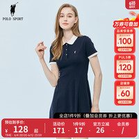 POLO SPORT 女士短袖针织连衣裙夏时尚黑白撞色领POLO裙子女装 藏青 M