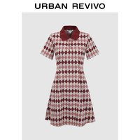URBAN REVIVO UR2024夏季女装复古风格纹学院风短袖连衣裙UWU740074 浅红色格子 S