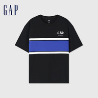 Gap 盖璞 男女款纯棉撞色宽条纹圆领短袖T恤宽松上衣 465654 黑色 XXXL