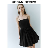 URBAN REVIVO UR2024夏季女装时尚法式高级感系带压褶连衣裙UWU740078 正黑 S