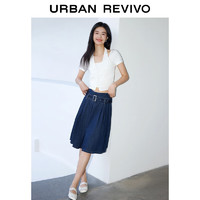 URBAN REVIVO UR2024夏季新款女装时尚复古宽松百搭压褶牛仔半裙UWU840048 蓝色 M