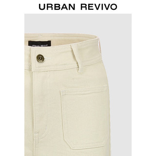 URBAN REVIVO 女士时尚斜纹肌理口袋丹宁牛仔长裤 UWM840005 米白 25