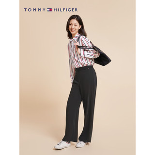 TOMMY HILFIGER23春季女装时尚简约金属小标高腰阔腿休闲裤WW0WW38457 黑色BDS 40