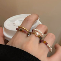 MOEFI 茉妃 珍珠戒指女夏季复古小众设计食指戒彩色串珠碎银子指环 单颗珍珠戒指