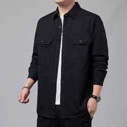 男士衬衫_罗冠 2023新款春秋季纯色纯棉长袖休闲高品质工装衬衫男多少