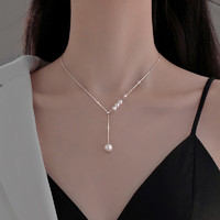 KOSE 高丝 S925纯银珍珠项链白贝母可调节锁骨链流苏项链法式复古冷淡风