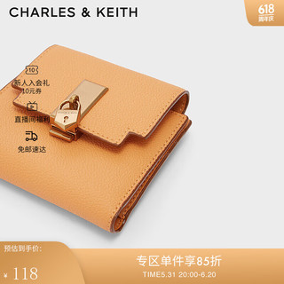 CHARLES&KEITHCK6-10770508包包女包油画锁扣链条斜挎钱包 Mustard黄褐色 XXS