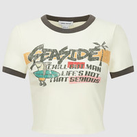 URBAN REVIVO 女装街头度假风做旧印花撞色短袖T恤 UWV440186