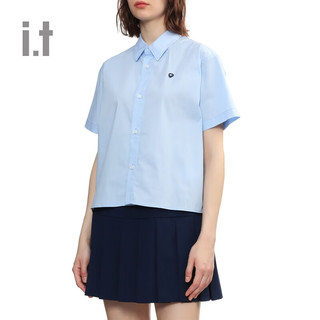 :CHOCOOLATEit 女装合身纯色短袖衬衫2024夏季清爽时尚8663X BLL/蓝色