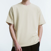 URBAN REVIVO 男装时尚休闲感宽松纯色圆领短袖T恤 UMF440069 浅卡其 S