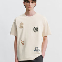 URBAN REVIVO 男装休闲趣味创意刺绣圆领短袖T恤 UML440109