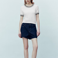 URBAN REVIVO 女装通勤风简约气质撞色圆领针织衫UWU940156 米白 S