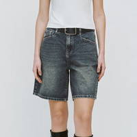 URBAN REVIVO 女装时髦复古水洗高街腰带牛仔短裤UWJ840052 蓝色 25