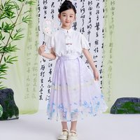 Lavi 24夏新款女童中国风汉服短袖上衣半身裙两件装潮