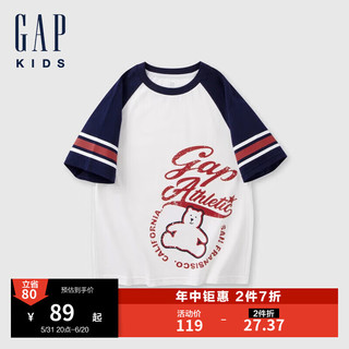 Gap 盖璞 KIDS 男童夏季新款撞色插肩袖小熊印花logoT恤上衣