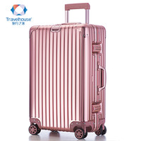 Travelhouse 旅行之家 全铝镁合金箱万向飞机轮男女旅行拉杆箱登机箱T1879 黑色 24英寸