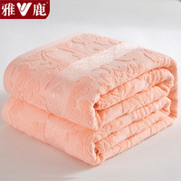 雅鹿纯棉夏季办公居家午睡毛毯单双人宿舍家用毛巾被可水洗盖毯薄被子 欧雅橙色【全棉提花 柔顺亲肤】 150*200cm【单盖毯】