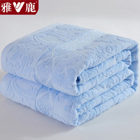 雅鹿纯棉夏季办公居家午睡毛毯单双人宿舍家用毛巾被可水洗盖毯薄被子 欧雅浅蓝【全棉提花 柔顺亲肤】 150*200cm【单盖毯】